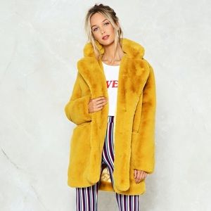 Faux retro oversized puffer fur blazer collar coat